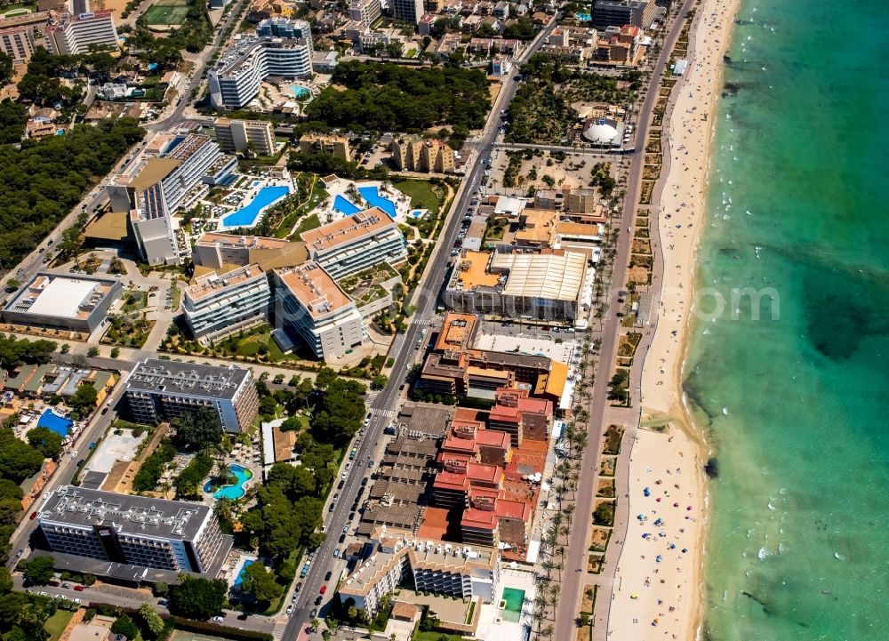 Palma from above - Beach landscape along the the Mediterranean sea in the district Platja de Palma in Palma in Balearische Insel Mallorca, Spain