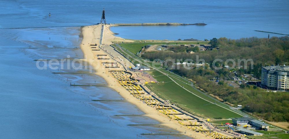 Aerial image Cuxhaven - Beach landscape on the Nordsee in Cuxhaven in the state Lower Saxony