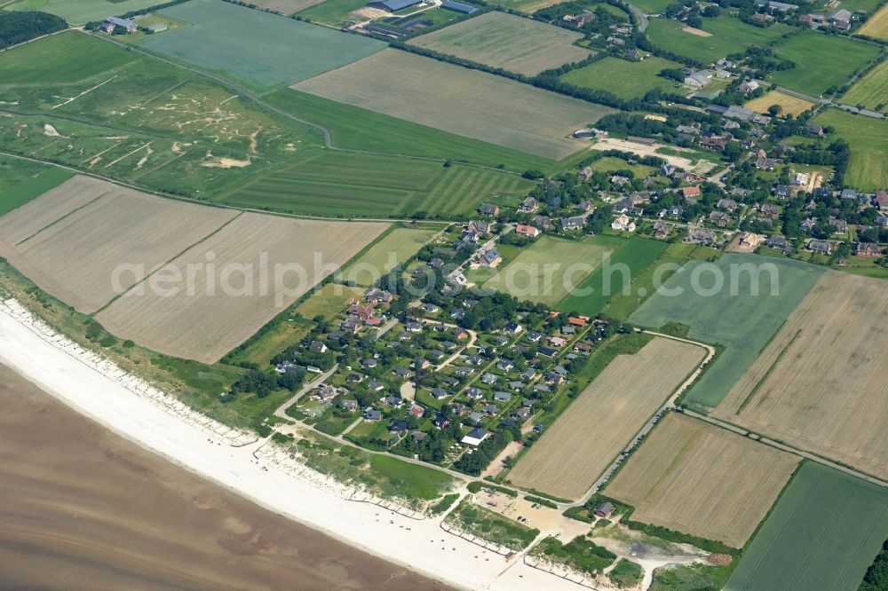 Goting from the bird's eye view: Beach landscape on the North Sea in Goting in the state Schleswig-Holstein