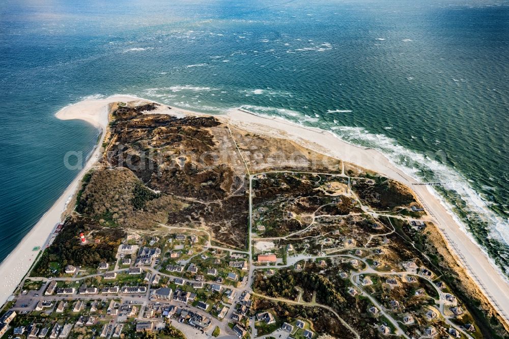 Aerial image Hörnum (Sylt) - Beach landscape on the North Sea in Hoernum (Sylt) in the state Schleswig-Holstein