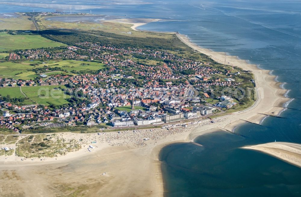 Borkum from above - Beach landscape on the North Sea island in Borkum in the state Lower Saxony, Germany