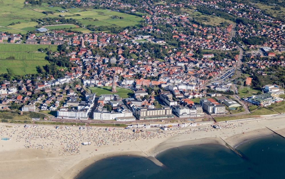 Aerial photograph Borkum - Beach landscape on the North Sea island in Borkum in the state Lower Saxony, Germany