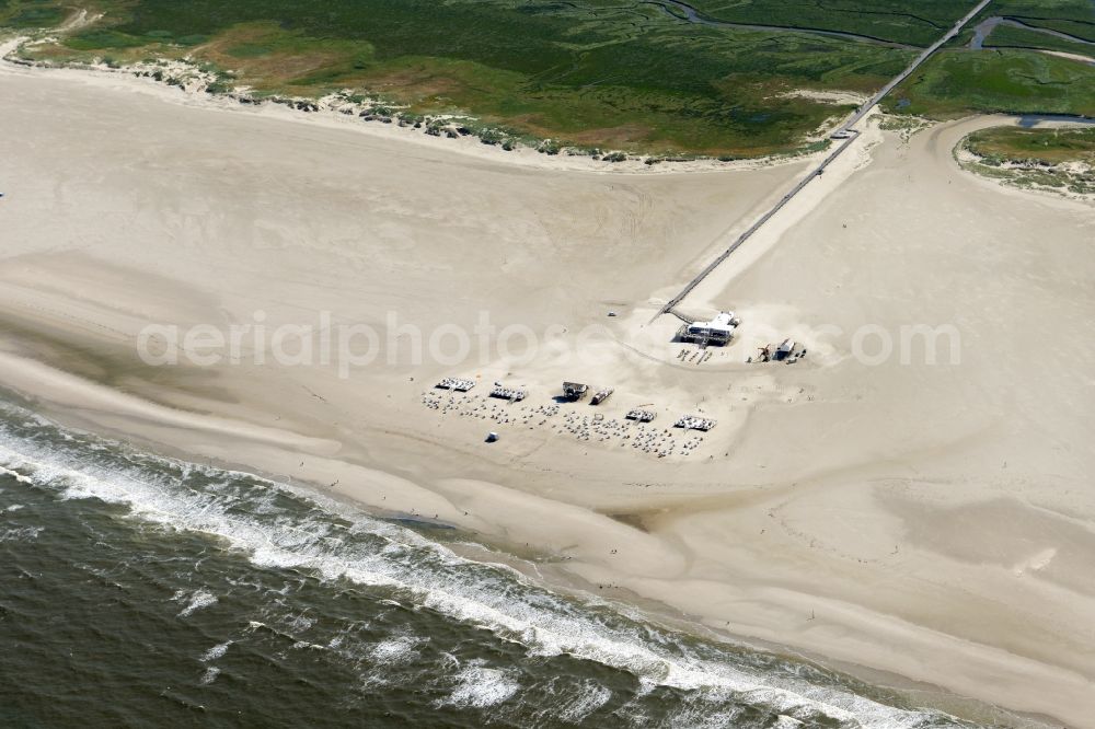 Aerial image Sankt Peter-Ording - Beach landscape on the North Sea coast in the district Sankt Peter-Ording in Sankt Peter-Ording in the state Schleswig-Holstein