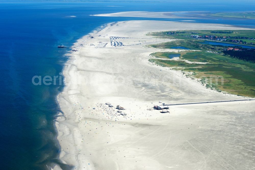 Sankt Peter-Ording from above - Beach landscape on the North Sea coast in the district Sankt Peter-Ording in Sankt Peter-Ording in the state Schleswig-Holstein