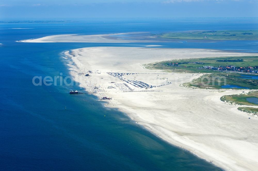 Aerial photograph Sankt Peter-Ording - Beach landscape on the North Sea coast in the district Sankt Peter-Ording in Sankt Peter-Ording in the state Schleswig-Holstein