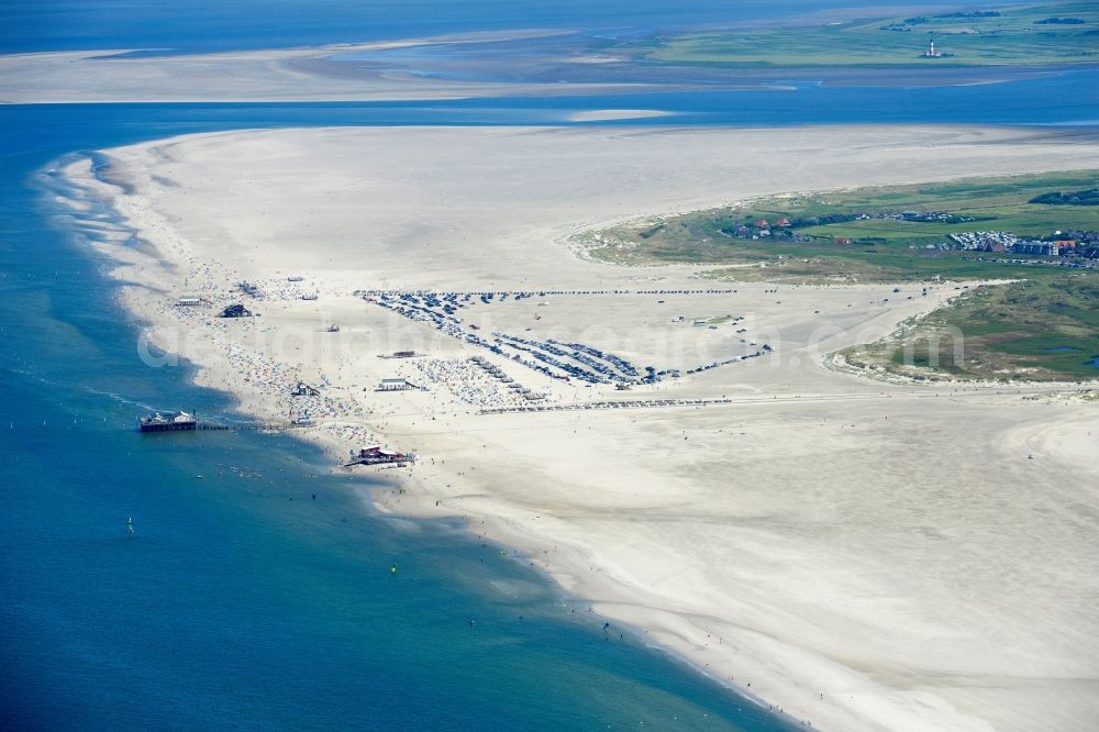 Sankt Peter-Ording from above - Beach landscape on the North Sea coast in the district Sankt Peter-Ording in Sankt Peter-Ording in the state Schleswig-Holstein