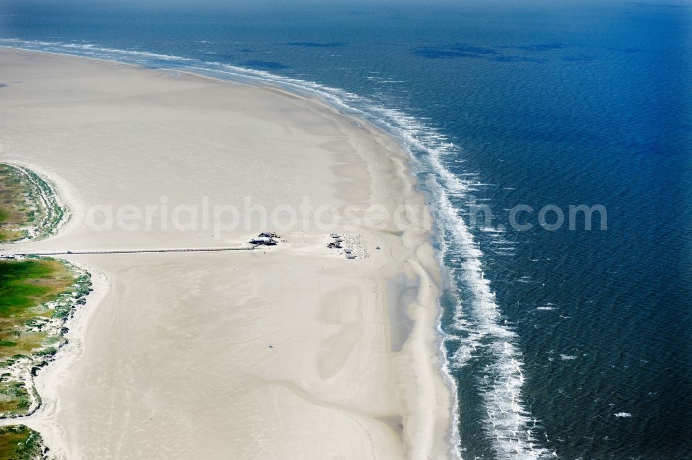 Sankt Peter-Ording from above - Beach landscape on the North Sea coast in the district Sankt Peter-Ording in Sankt Peter-Ording in the state Schleswig-Holstein