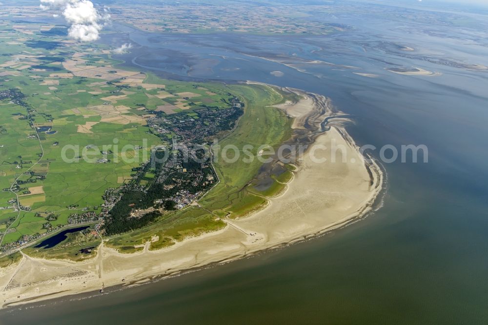 Sankt Peter-Ording from above - Beach landscape on the North Sea coast in the district Sankt Peter-Ording in Sankt Peter-Ording in the state Schleswig-Holstein