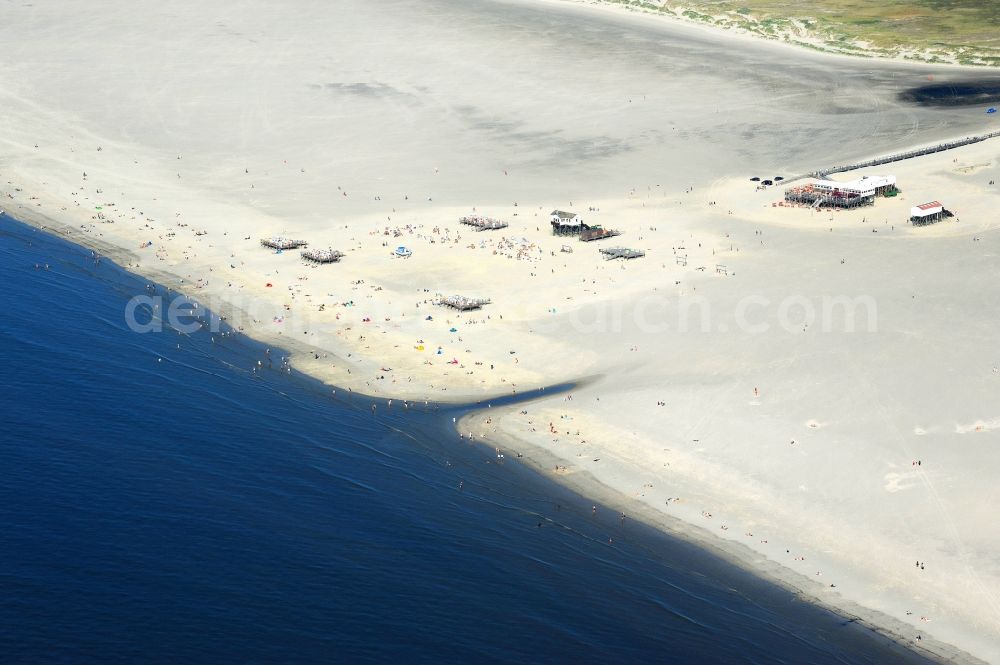 Sankt Peter-Ording from above - Beach landscape on the North Sea coast in Sankt Peter-Ording in the state Schleswig-Holstein