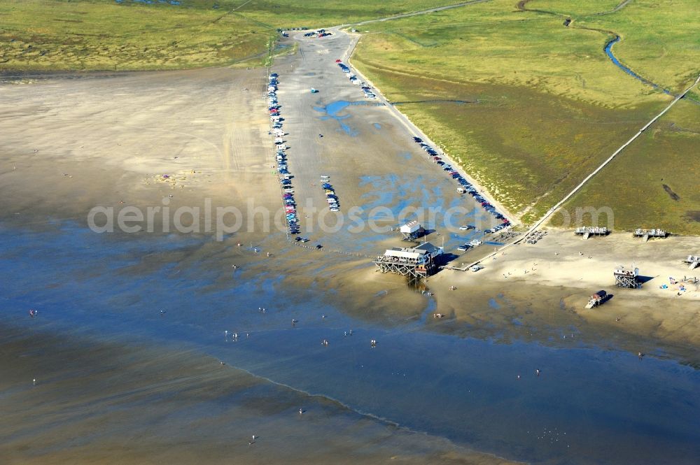 Sankt Peter-Ording from above - Beach landscape on the North Sea coast in Sankt Peter-Ording in the state Schleswig-Holstein