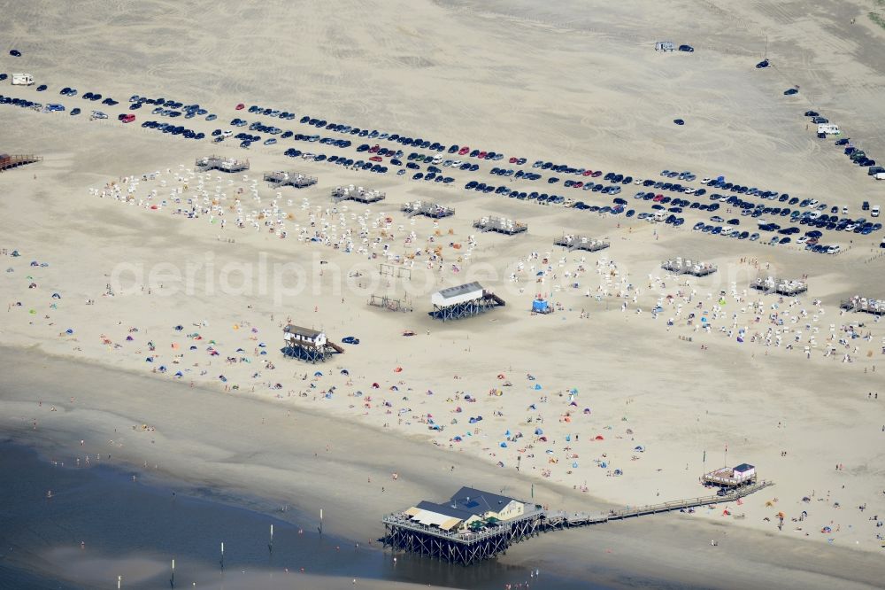 Aerial image Sankt Peter-Ording - Beach landscape on the North Sea coast in Sankt Peter-Ording in the state Schleswig-Holstein