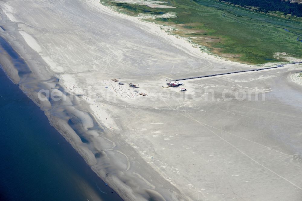 Aerial image Sankt Peter-Ording - Beach landscape on the North Sea coast in Sankt Peter-Ording in the state Schleswig-Holstein