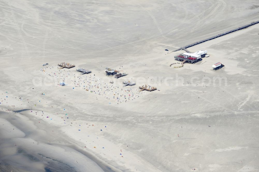 Sankt Peter-Ording from above - Beach landscape on the North Sea coast in Sankt Peter-Ording in the state Schleswig-Holstein