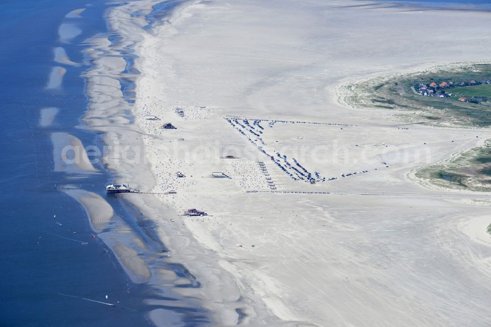 Aerial image Sankt Peter-Ording - Beach landscape on the North Sea coast in Sankt Peter-Ording in the state Schleswig-Holstein