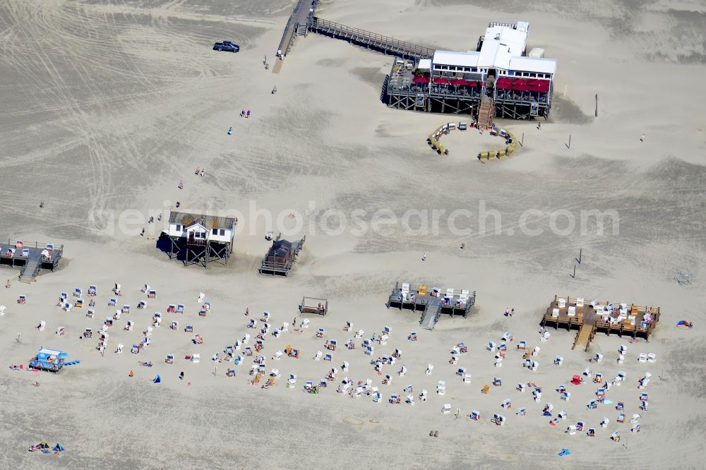 Sankt Peter-Ording from above - Beach landscape on the North Sea coast in Sankt Peter-Ording in the state Schleswig-Holstein