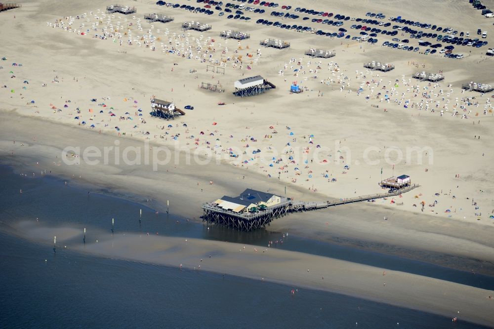 Sankt Peter-Ording from above - Beach landscape on the North Sea coast in Sankt Peter-Ording in the state Schleswig-Holstein