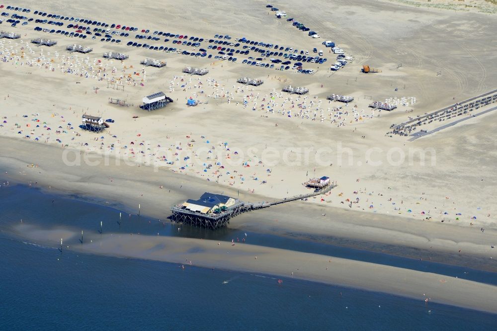 Aerial image Sankt Peter-Ording - Beach landscape on the North Sea coast in Sankt Peter-Ording in the state Schleswig-Holstein