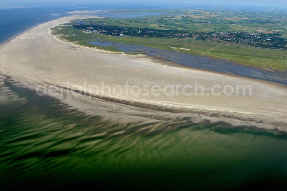 Aerial photograph Sankt Peter-Ording - Beach landscape on the North Sea coast in Sankt Peter-Ording in the state Schleswig-Holstein