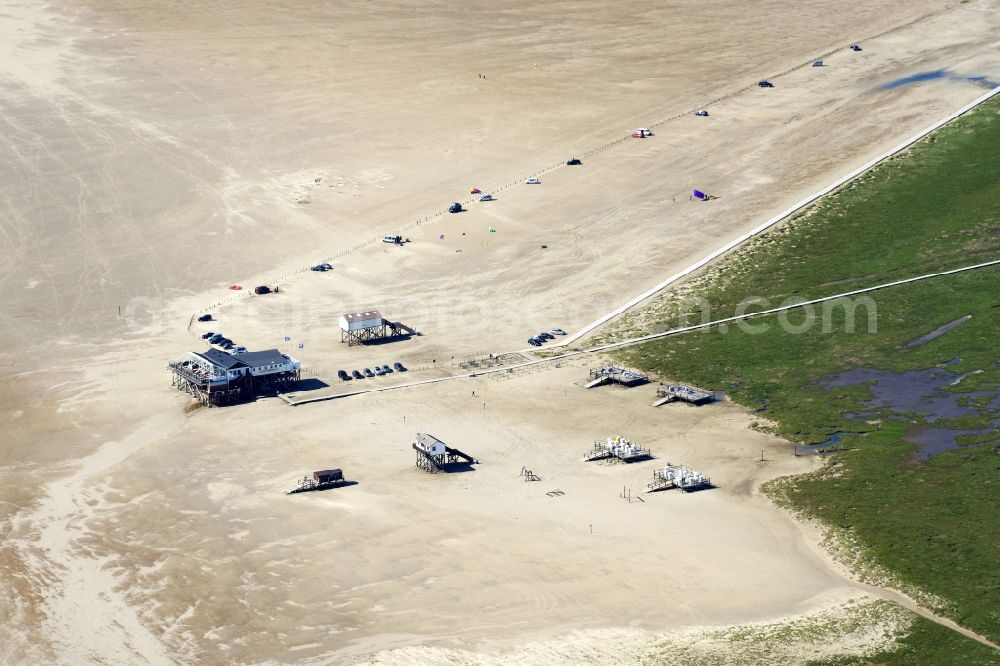 Aerial image Sankt Peter-Ording - Beach landscape on the North Sea coast in Sankt Peter-Ording in the state Schleswig-Holstein