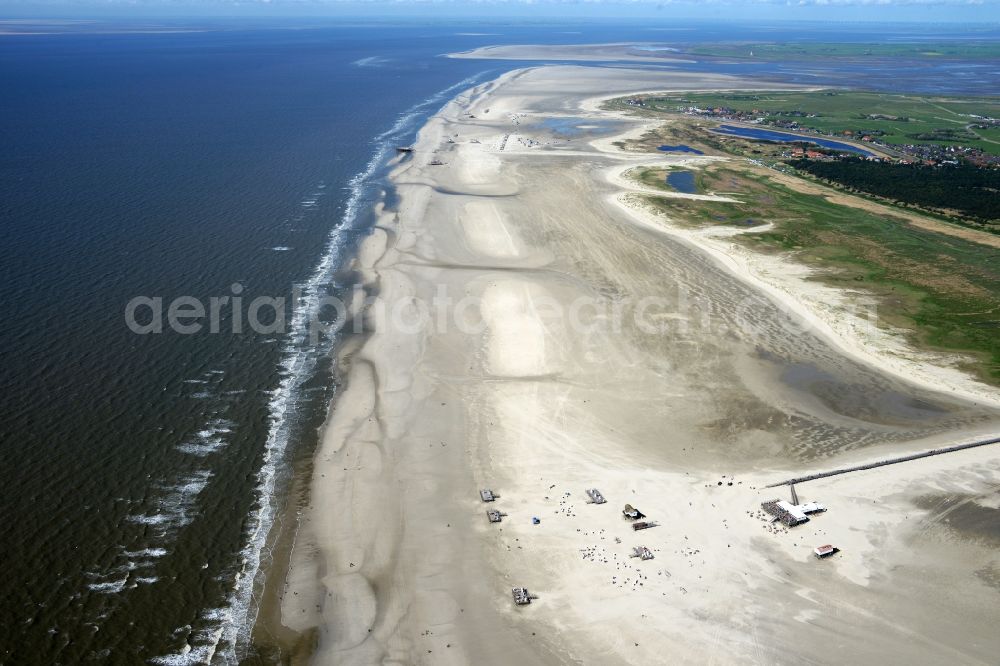 Aerial image Sankt Peter-Ording - Beach landscape on the North Sea coast in Sankt Peter-Ording in the state Schleswig-Holstein