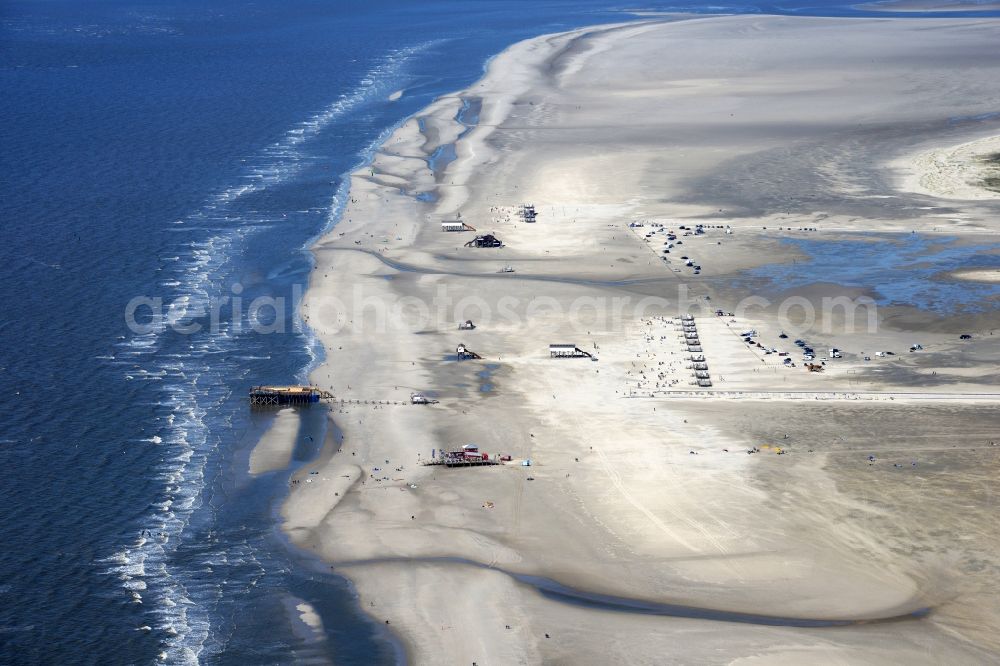 Sankt Peter-Ording from above - Beach landscape on the North Sea coast in Sankt Peter-Ording in the state Schleswig-Holstein