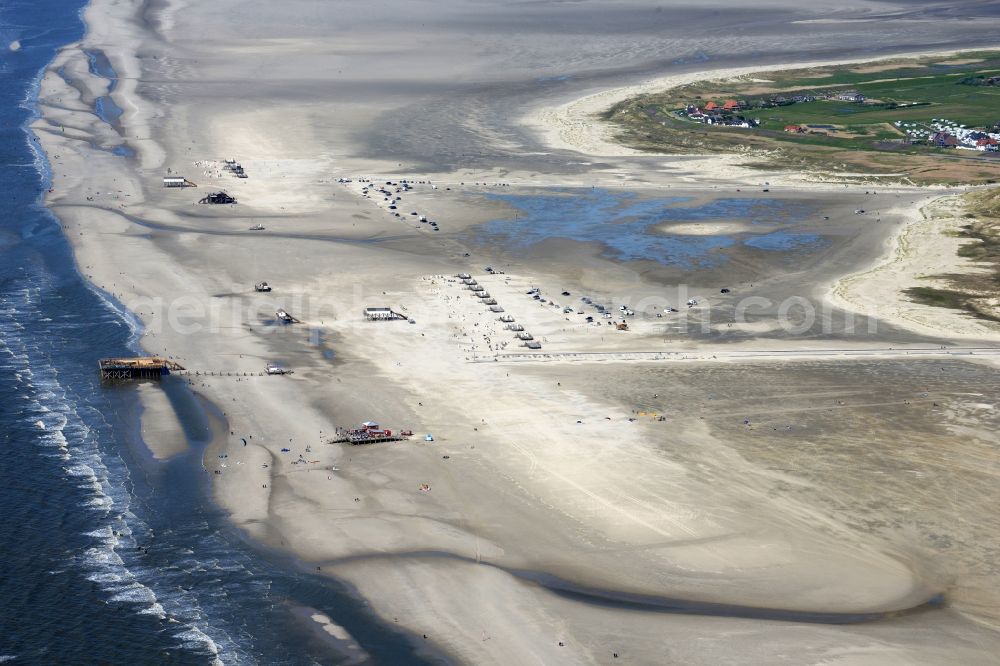 Aerial image Sankt Peter-Ording - Beach landscape on the North Sea coast in Sankt Peter-Ording in the state Schleswig-Holstein