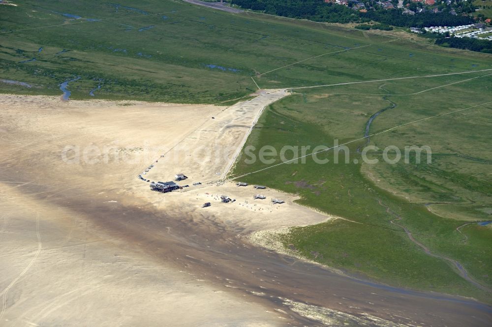 Sankt Peter-Ording from above - Beach landscape on the North Sea coast in Sankt Peter-Ording in the state Schleswig-Holstein