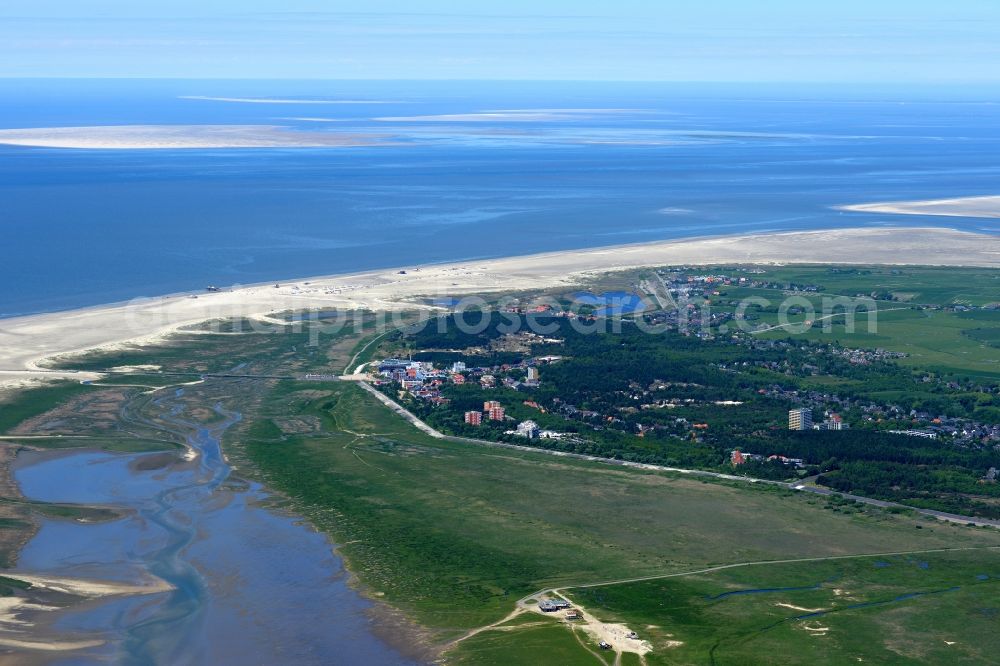 Aerial image Sankt Peter-Ording - Beach landscape on the North Sea coast in Sankt Peter-Ording in the state Schleswig-Holstein