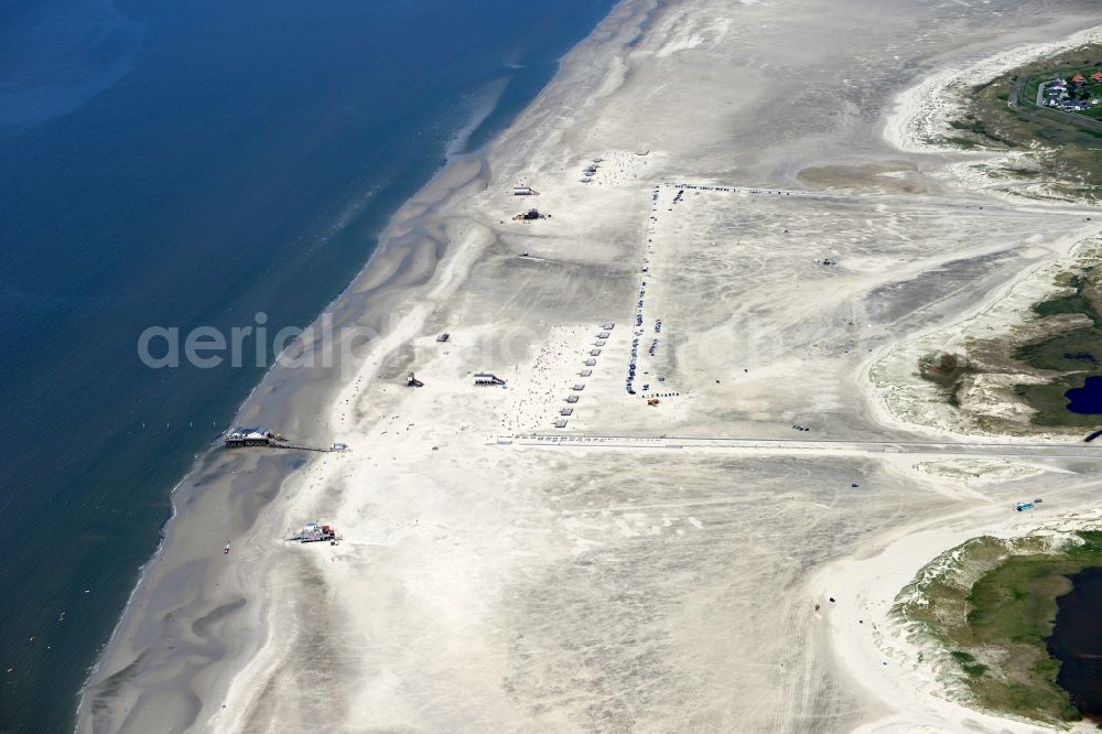 Aerial image Sankt Peter-Ording - Beach landscape on the North Sea coast in Sankt Peter-Ording in the state Schleswig-Holstein