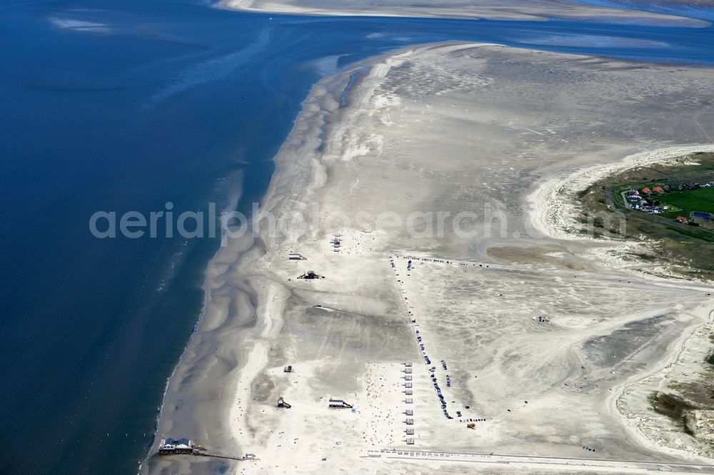 Sankt Peter-Ording from above - Beach landscape on the North Sea coast in Sankt Peter-Ording in the state Schleswig-Holstein