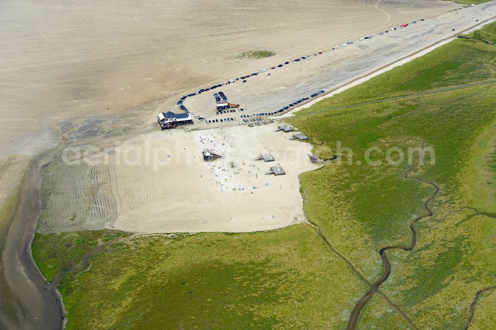 Aerial image Sankt Peter-Ording - Beach landscape on the North Sea coast in Sankt Peter-Ording in the state Schleswig-Holstein