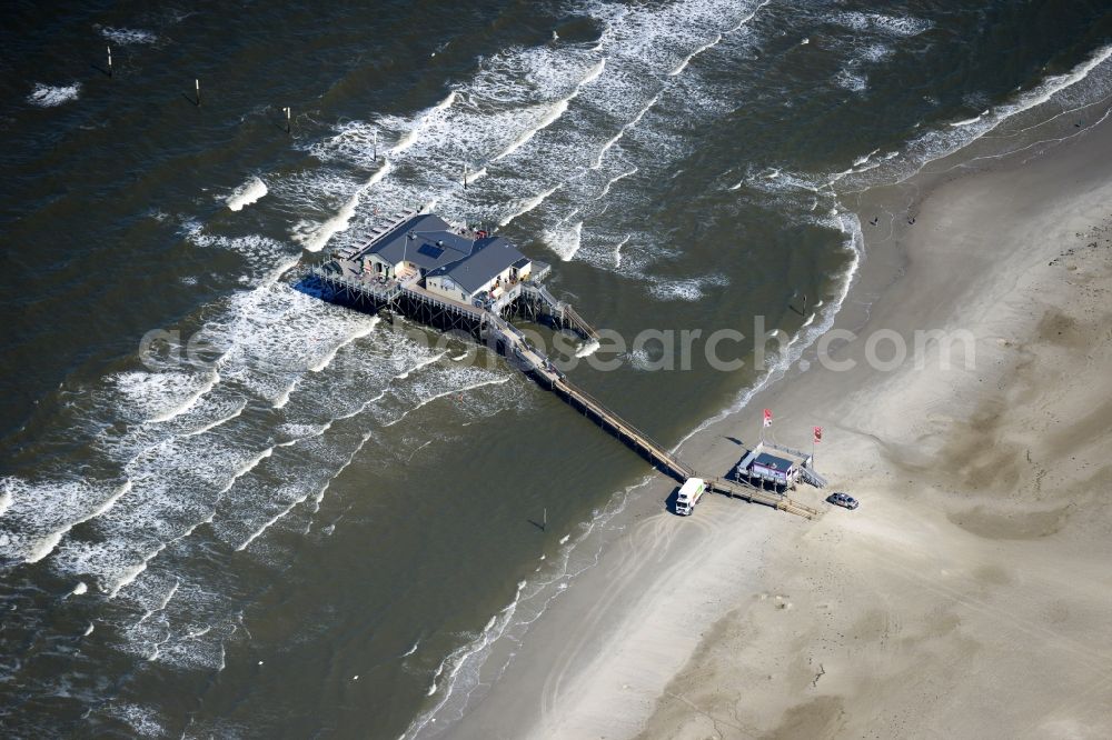 Aerial image Sankt Peter-Ording - Beach landscape on the North Sea coast in Sankt Peter-Ording in the state Schleswig-Holstein