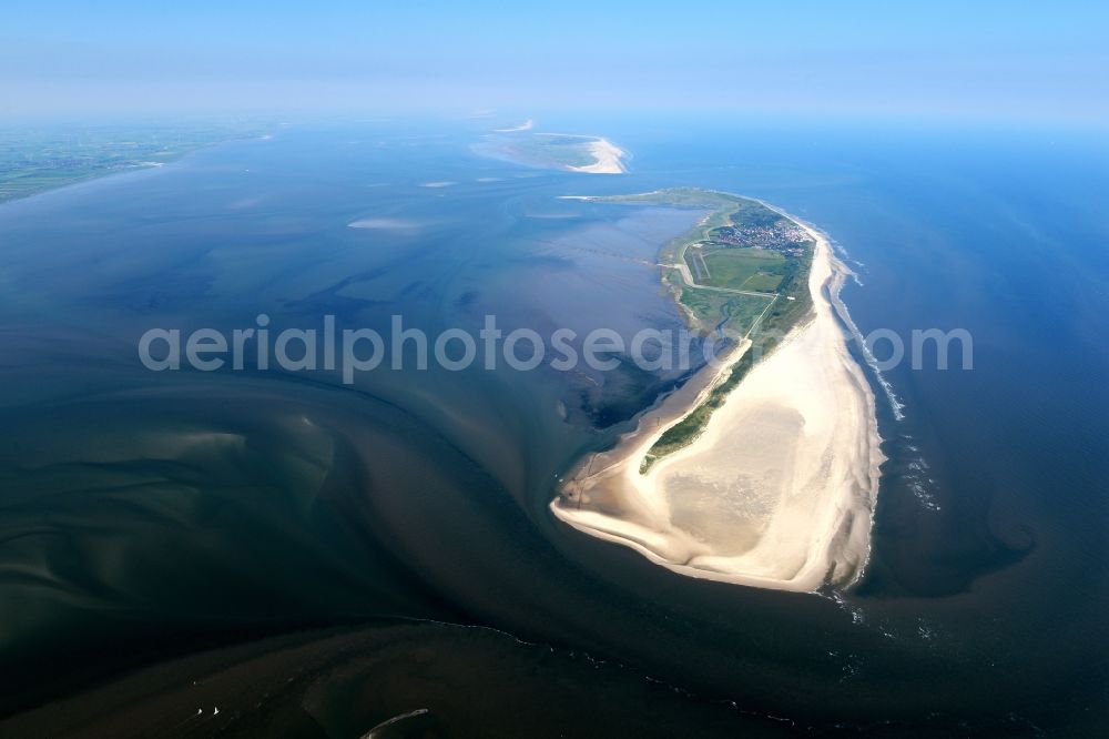 Wangerooge from the bird's eye view: Beach landscape on the North Sea coast in Wangerooge in the state Lower Saxony