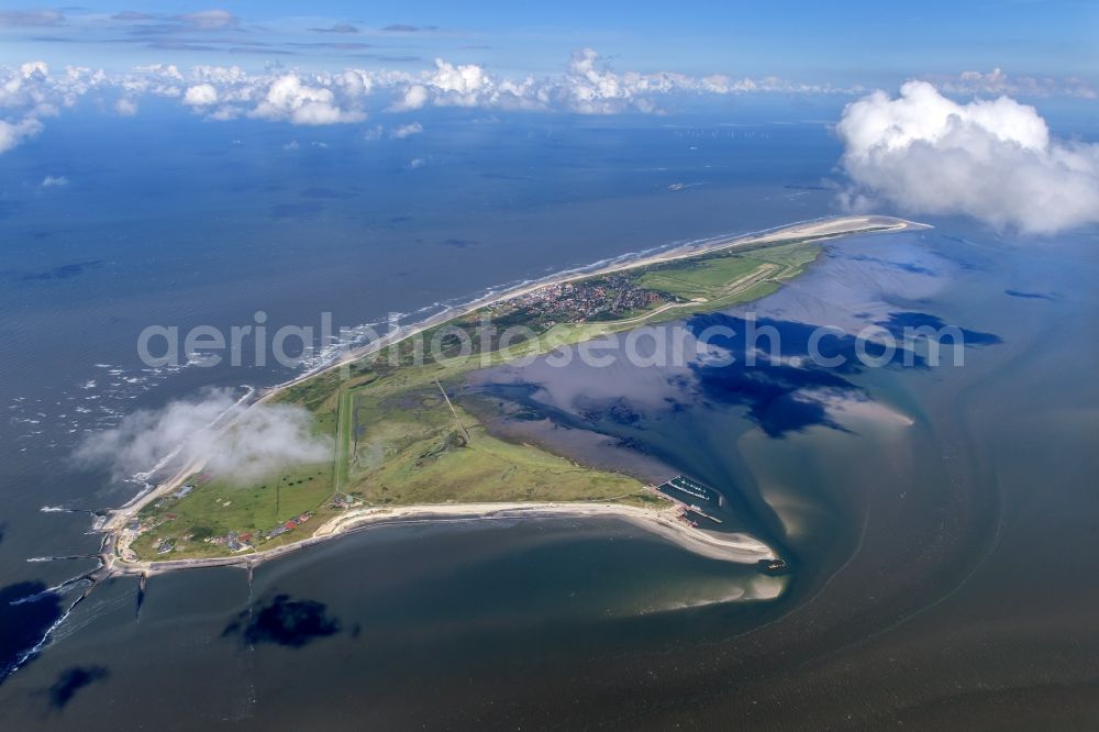 Wangerooge from the bird's eye view: Beach landscape on the North Sea coast in Wangerooge in the state Lower Saxony