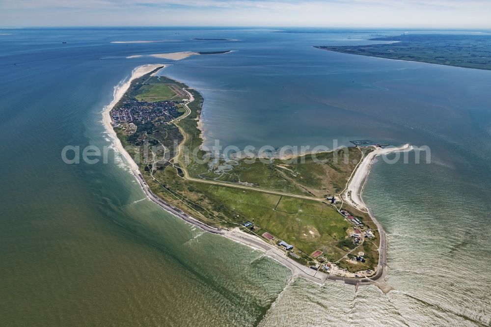 Wangerooge from the bird's eye view: Beach landscape on the North Sea coast in Wangerooge in the state Lower Saxony