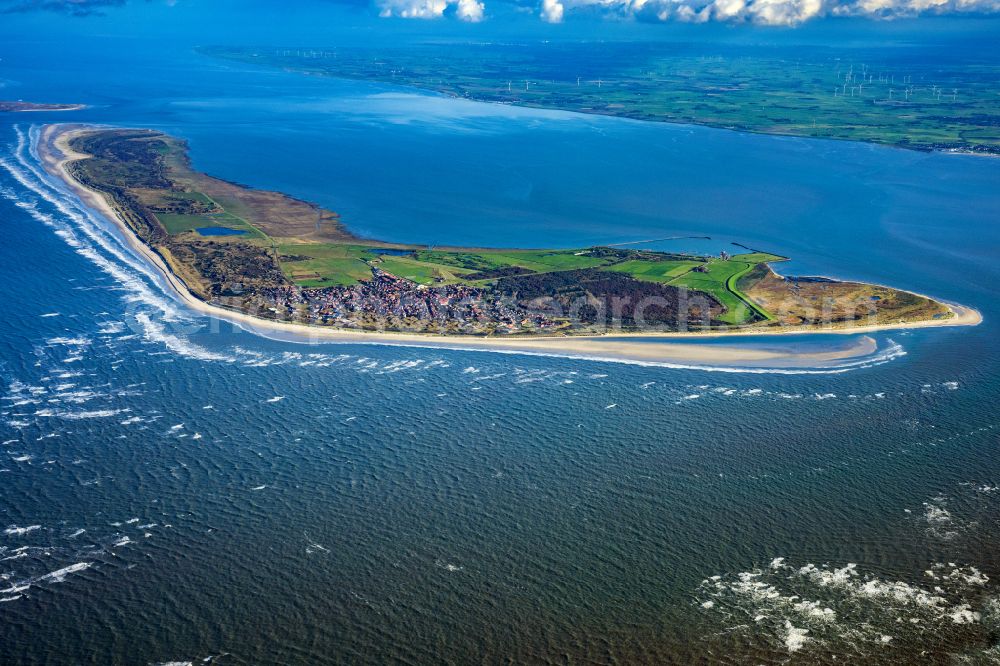 Langeoog from the bird's eye view: Beach landscape on the North Sea in Langeoog in the state Lower Saxony