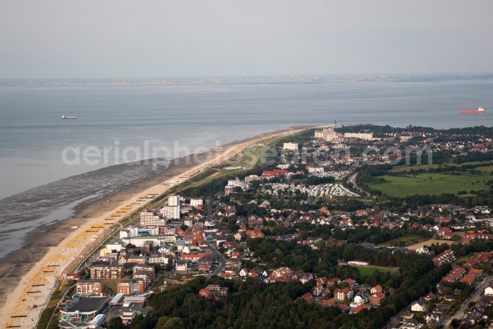 Cuxhaven from above - Beach landscape on the North Sea in the district Duhnen in Cuxhaven in the state Lower Saxony