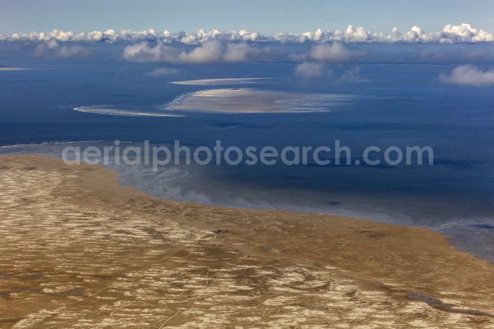 Pellworm from above - Beach landscape along the at the North Sea in Pellworm in the state Schleswig-Holstein, Germany