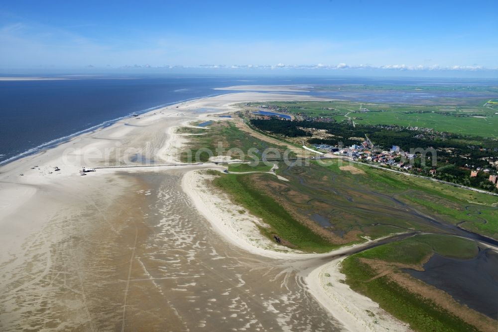 Aerial image Sankt Peter-Ording - Beach landscape on the North Sea in Sankt Peter-Ording in the state Schleswig-Holstein