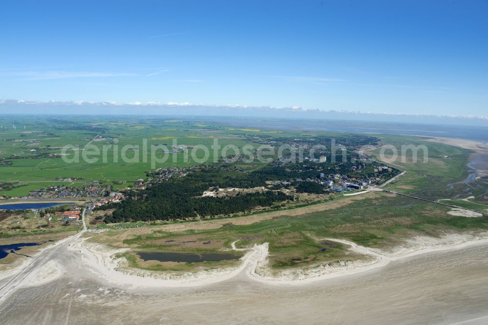 Aerial photograph Sankt Peter-Ording - Beach landscape on the North Sea in Sankt Peter-Ording in the state Schleswig-Holstein