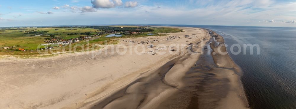 Aerial image Sankt Peter-Ording - Beach landscape along the of North Sea in Sankt Peter-Ording in the state Schleswig-Holstein, Germany