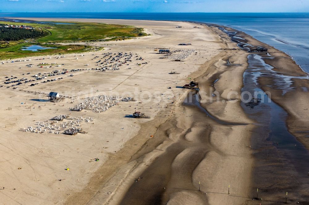 Sankt Peter-Ording from above - Beach landscape along the of North Sea in Sankt Peter-Ording in the state Schleswig-Holstein, Germany