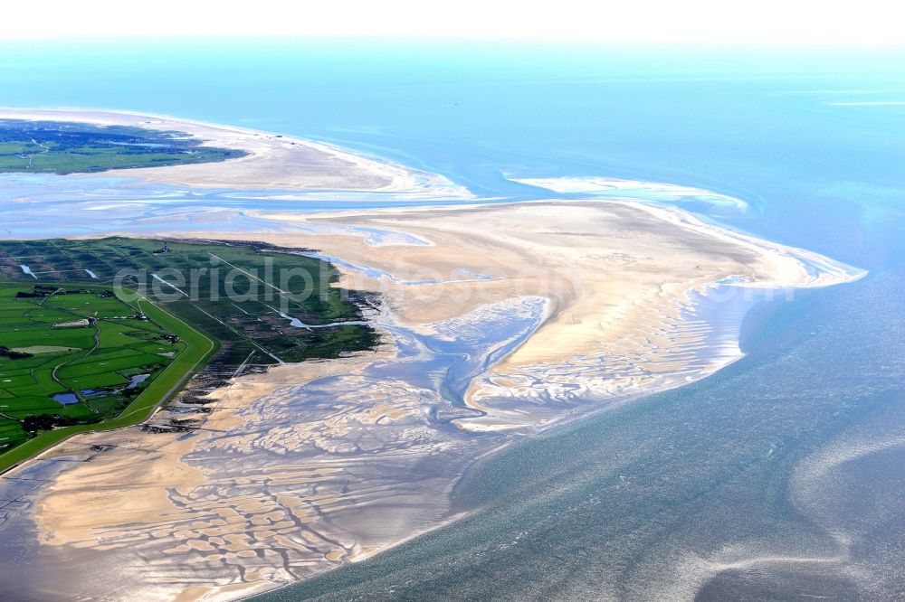 Aerial image Westerhever - Beach landscape on the North Sea in Westerhever in the state Schleswig-Holstein