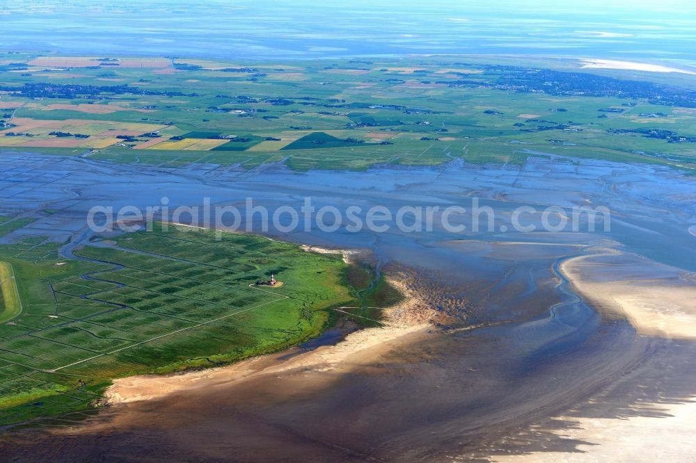 Westerhever from above - Beach landscape on the North Sea in Westerhever in the state Schleswig-Holstein