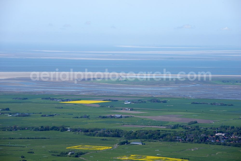 Westerhever from the bird's eye view: Beach landscape on the North Sea in Westerhever in the state Schleswig-Holstein