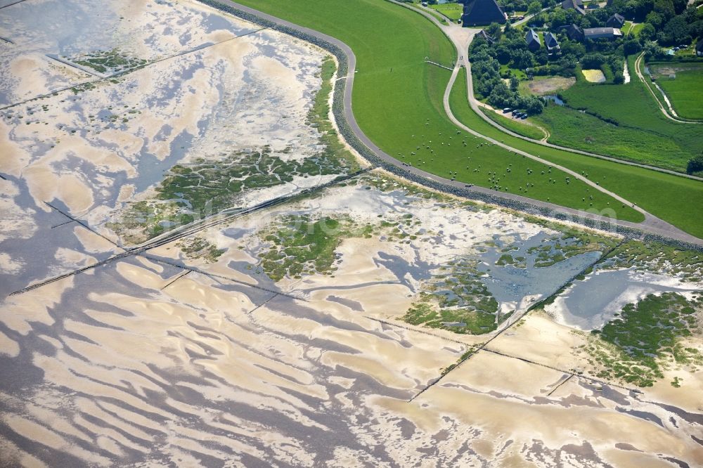 Westerhever from above - Beach landscape on the North Sea in Westerhever in the state Schleswig-Holstein