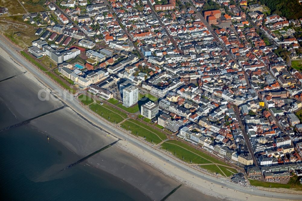 Norderney from the bird's eye view: Beach landscape on the North Sea to island Norderney in the state Lower Saxony