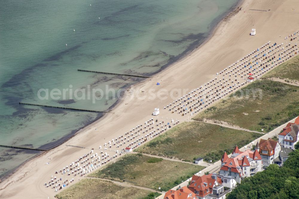 Aerial image Rostock - Beach landscape along the in the district Warnemuende in Rostock at the baltic sea coast in the state Mecklenburg - Western Pomerania, Germany