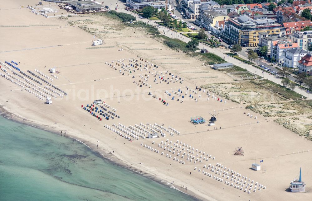 Rostock from above - Beach landscape along the in the district Warnemuende in Rostock at the baltic sea coast in the state Mecklenburg - Western Pomerania, Germany