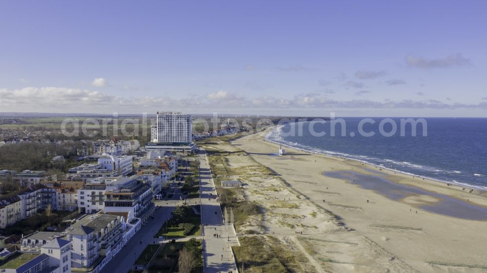 Rostock from above - Beach landscape along the in the district Warnemuende in Rostock in the state Mecklenburg - Western Pomerania, Germany